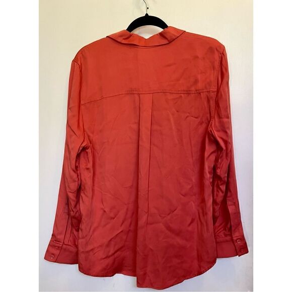 Chicos SANDWASH SATIN SHIRT LS Fashion Top ORANGE SPICE NWT size 12/14. - Picture 8 of 10